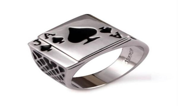 

punk rock enamel black oil poker card spades a men finger ring alloy gothic skull hand claw rings playing cards jewelry3193282, Golden;silver