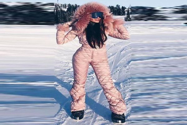 

women039s two piece pants winter hooded fur collar warmkeeping cotton clothing outdoor workout jumpsuit female ski suit6262339, White