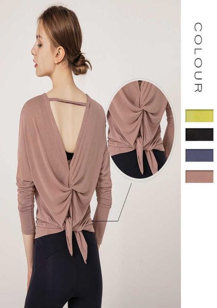 

yoga outfits solid color loose back sport tshirt gym clothes women long sleeve quick dry running fitness shirt match for leg3339491, White;red