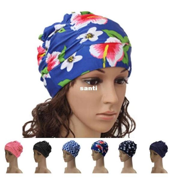 

17 colors ladies womens swimming hat swim bathing turban elasticated woman long hair large comfortable swimming caps7978508