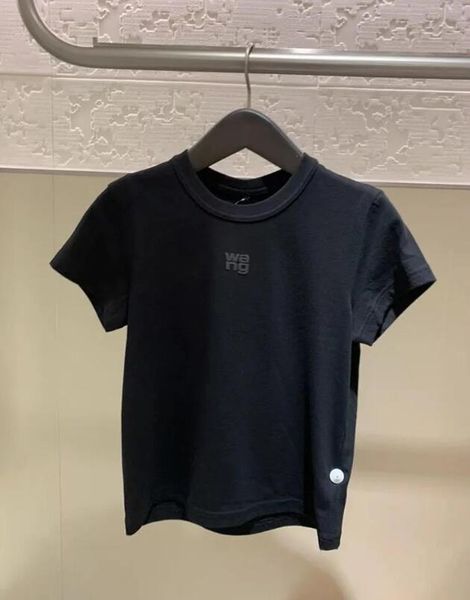 

solid summer t shirt for women clothing letter print o-neck short-sleeve t-shirt femme loose casual crop 100% cotton tee, White