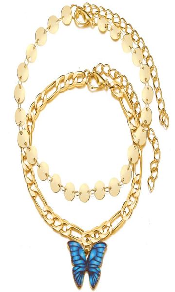 

trendy multilayered crystal anklets for women girls gold thickchain anklet foot ankle bracelet leg chain jewelry 5312492488736841455, Red;blue