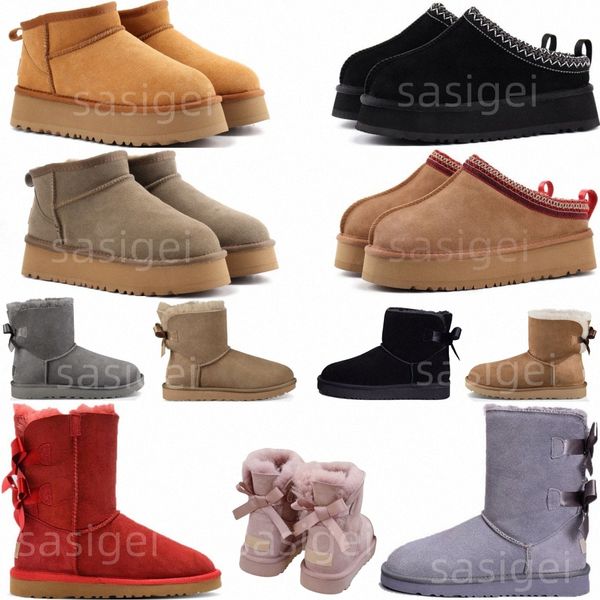 

australia women tasman uggi boot ultra mini platform boots fur tazz slippers shearling slipper suede wool winter australian ankle snow booti, Black