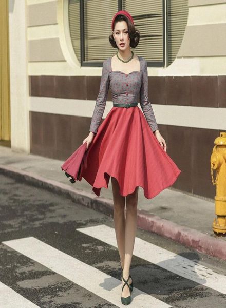 

le palais vintage 2019 new aw style vintage slim elegant long sleeved ball gown dress party empire contrast color dresses dr8863022, Black;gray