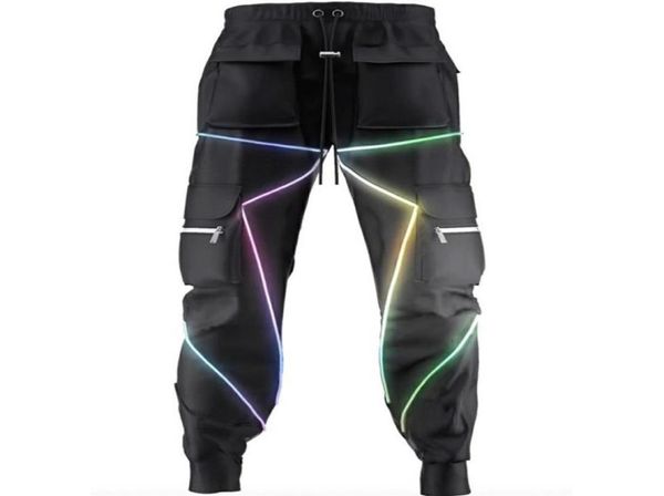 

mens hiphop jogging cargo pants fashion men039s jogger reflective shiny casual overalls man sportswear luminous pencil x1116272132822, Black