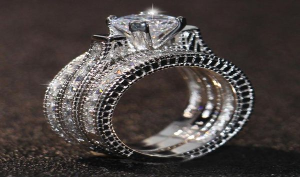 

engagement z simulated diamond diamonique 14kt white gold filled 3 wedding women ring sets gift size 5115494626, Slivery;golden