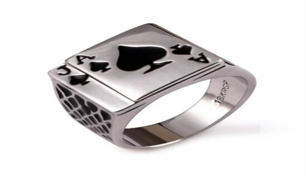 

punk rock enamel black oil poker card spades a men finger ring alloy gothic skull hand claw rings playing cards jewelry1711159, Golden;silver