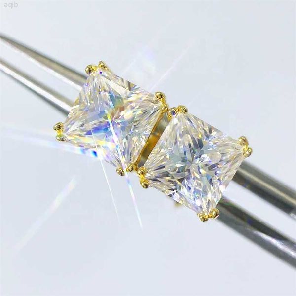 

luxury jewelry charm 1 carat moissanite diamond stud princess cut earrings for women, Golden