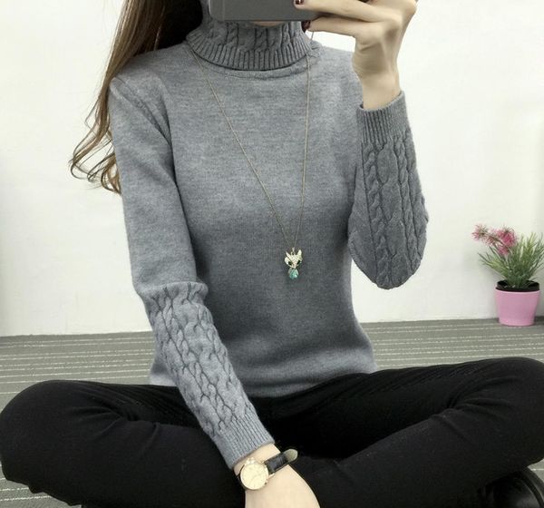 

autumn winter fashion women sweaters turtleneck sweater women ed thickening slim solid color pullover sweater6402550, White;black