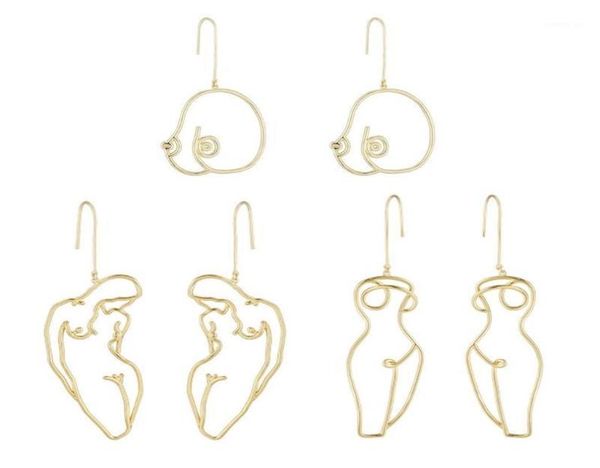 

3 pairs artsy abstract lady breast statement hoop earrings kit hollow outline female body boob earrings kit jewelry18722785, Black
