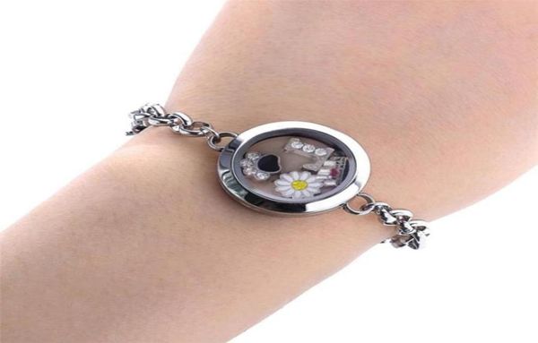 

bangle 1pc 25mm bracelet for women floating charms locket glass round living memory femme stainless steel jewelry gift28560311343331, Black