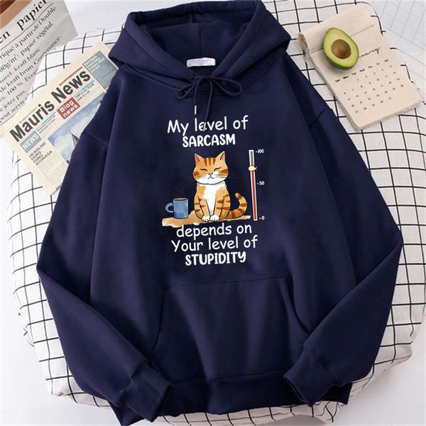 

women's hoodies sweatshirts kawaii cat my level of sarcasm print sweatshirt fashion korean clothes teens oversized hoodie fahsion stree, Black