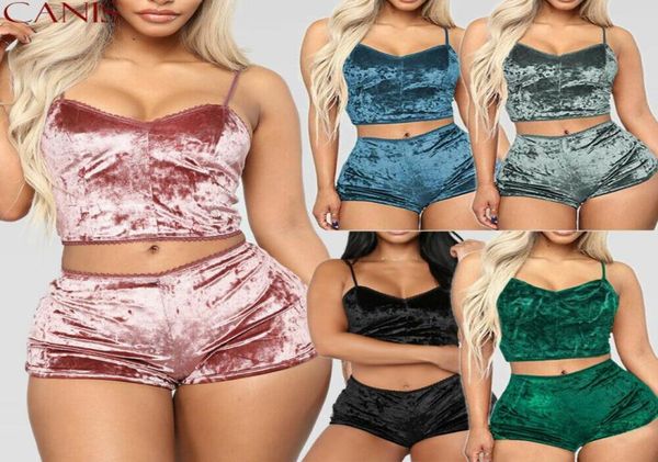 

women039s sleepwear womens 2pcs lingerie velvet v neck pajamas set chemise shorts nightwear plus size6131812, Black;red