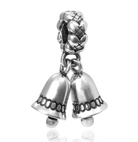 

whole 20pcs lot christmas double bells design alloy metal dangle diy charms fit european bracelet necklace low 2593563, Bronze;silver