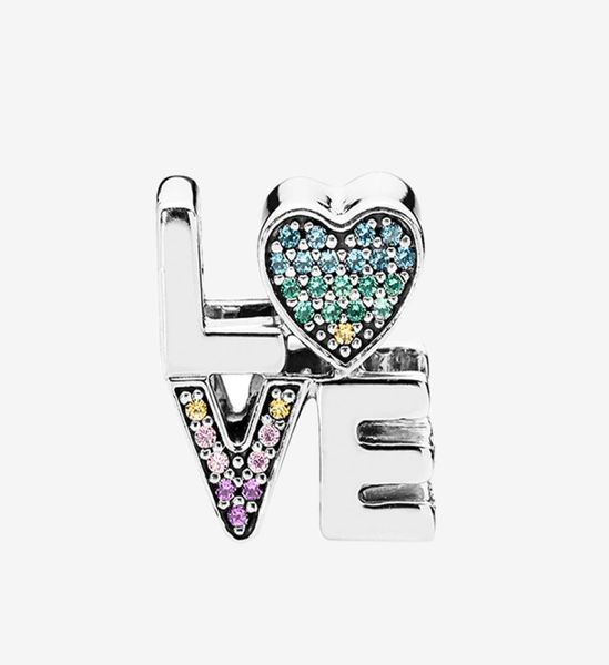 

rainbow pave love charm women girls bracelet making accessories with original box for 935 sterling silver charms3272536, Black