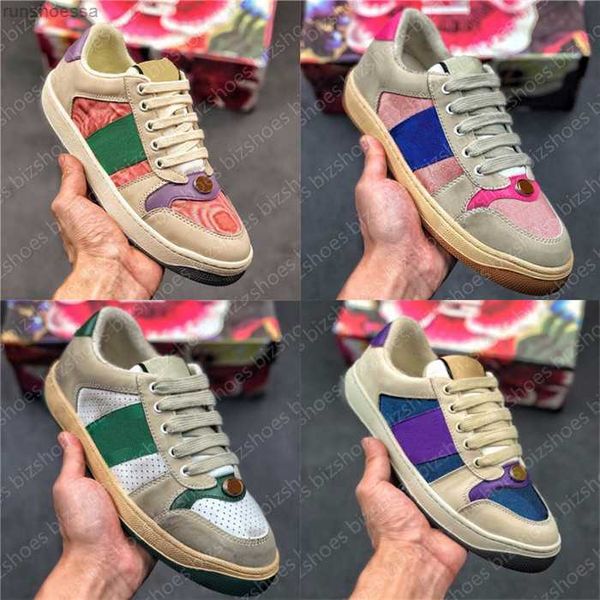

italy dirty leather shoe green red stripe luxurys designers canvas ace casual shoes classic butter distressed screener sneakers