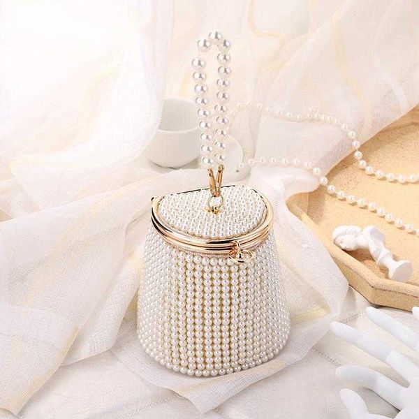 

evening bags mini pearls bucket bag women new chic beading wedding bridal clutch purse female handmade small handbags dinner party 230427