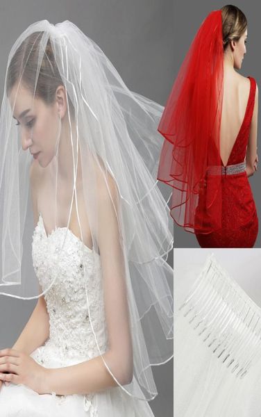 

11054 red black ivory white bridal tulle veils with comb 3 layer beautiful veil for wedding bride 506585cm engagement accessor3889198