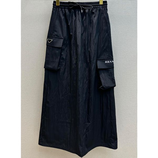 

8.5 fashion black drawstring high waist letter print triangle ankle leagth skirt women