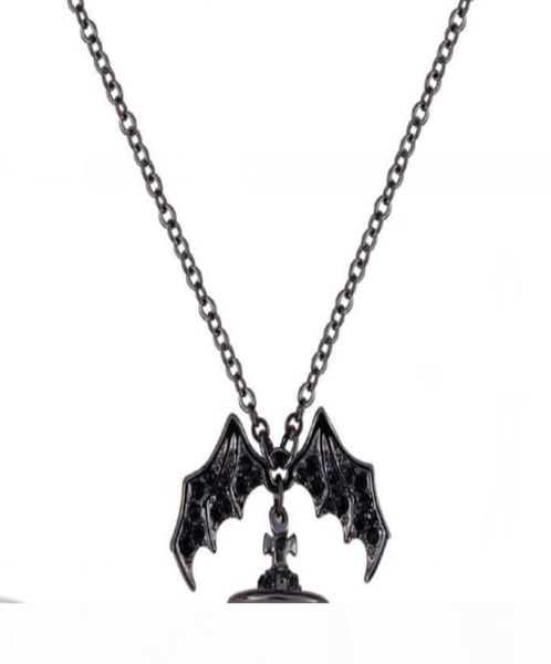 

queen mother demon evil titanium black wings diamond saturn necklace super cool punk bat silver chains jewelry mala beads necklace3782521