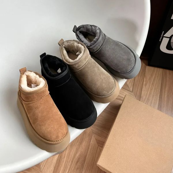 

designer women snow boots australian boot boots bailey dune chestnut winter buckle fur snow half knee short lady sheepskin and wool integrat, Black