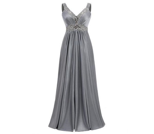 

beaded v neck satin bridesmaid dresses 2019 floor length prom gowns lace up party dress gray5122842, White;pink