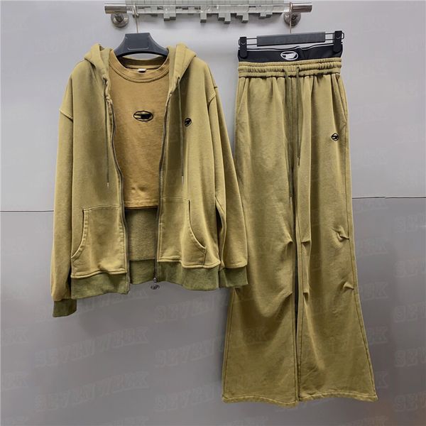 

women cropped t shirts coats pants 3pcs sets embroidered letter casual tees elastic waist casual pant zipper jackets suits, Gray