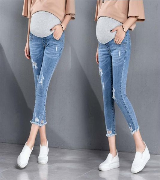 

new maternity clothes elastic soft maternity jeans skinny pregnancy pants fashion hole trousers pregnant women denim jeans pants c9606528, White