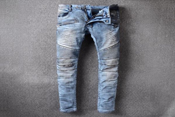 

1038 new france pierre jeans men runway biker skinny slim denim trousers cowboy famous brand zipper designer mens designe3426354, Blue