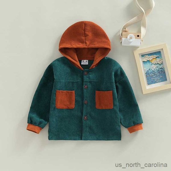 

jackets kids infant baby boys corduroy jacket fashion long sleeve button down contrast color hooded coat 1-5t r230805, Blue;gray