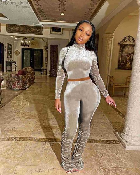 

women's tracksuits fall winter velvet tracksuits women sweatsuits long sleeve pullover and pants two 2 piece sets matching outfits casu, Gray