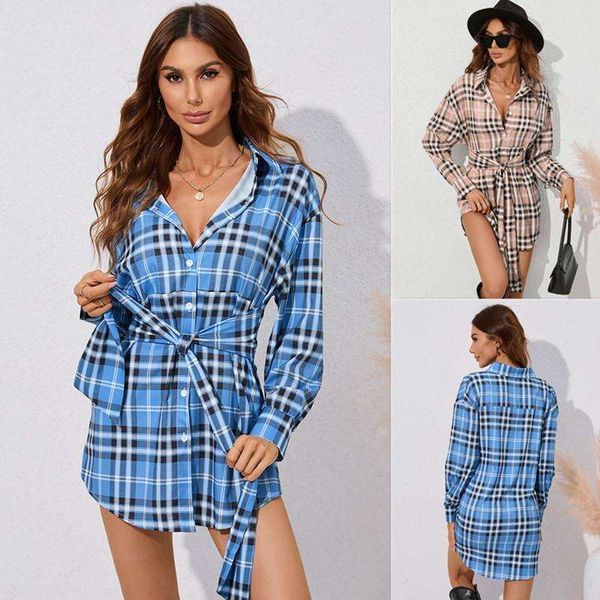 

autumn and winter womens fashionable plaid printed strap shirt dress, Black;gray