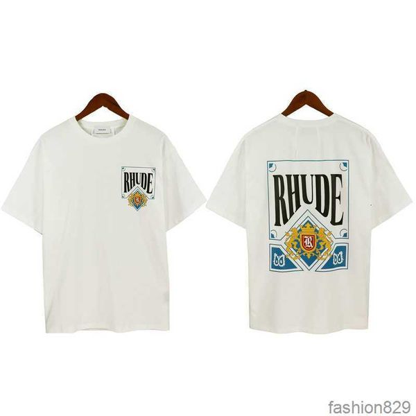 

2023 rhude poker printed women men t shirts tees summer style hiphop casual short sleeve shirt n6qx, White;black