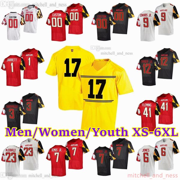 

custom xs-6xl ncaa maryland terrapins football jersey 9 billy edwards jr. 3 taulia tagovailoa 6 jeshaun jones 23 colby mcdonald 7 dontay dem, Black