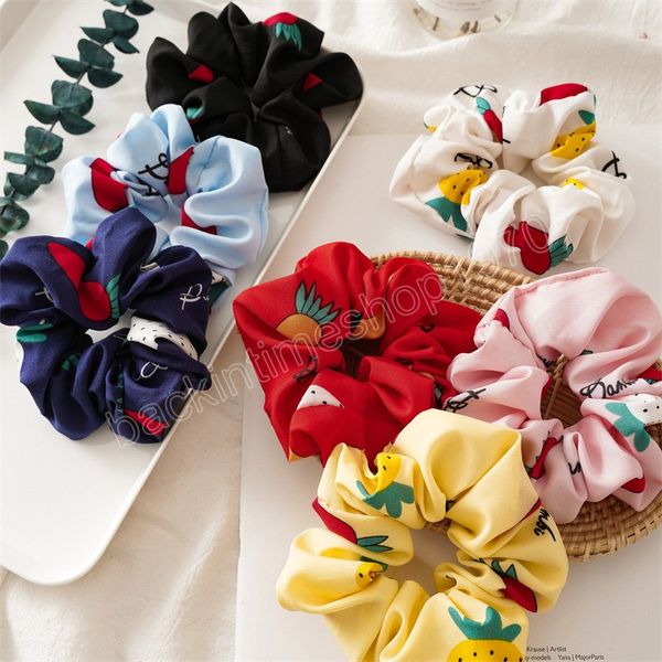 

korean woman lovely colorful elastics hair band radish printing scrunchies lady ponytail holder girls versatile hair accessories, Slivery;white