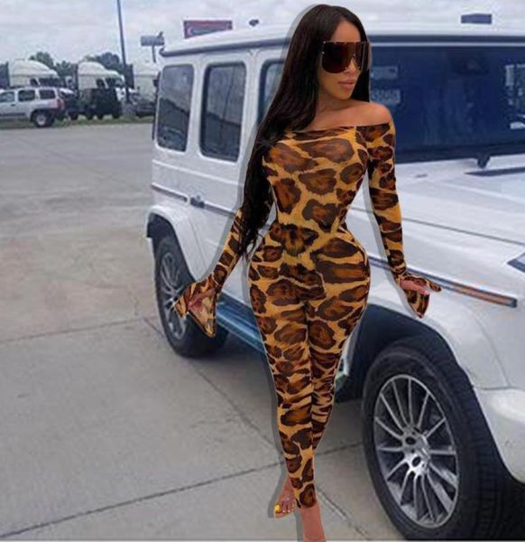 

women039s jumpsuits rompers bkld women fashion leopard off the shoulder clubwear ladies 2021 autumn flare long sleeve bodycon4364509, Black;white