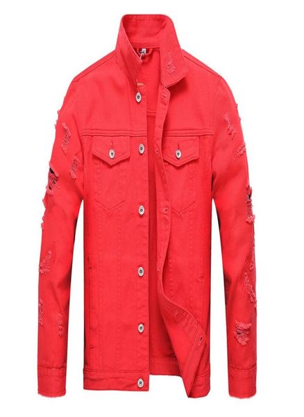 

new redblackwhite pink ripped denim jeans jackets hip hop streetwear holes casual fashion men women distressed solid coat 3xl4827419, Black;brown