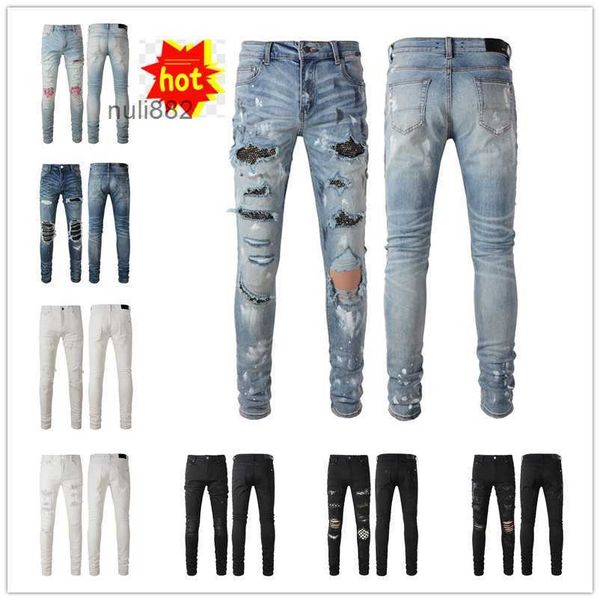 

2023 new arrivals amirly mens luxury designer denim jeans holes trousers jean coolguy biker pants man clothing #027, Blue