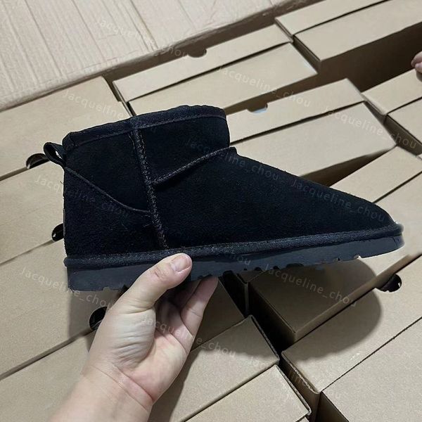 

snow boots tasman chestnut fur slides sheepskin shearling tazz mules women men ultra mini platform boot slip-on shoes suede upper comfort fa, Black