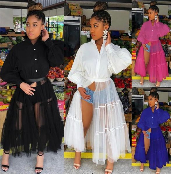 

spring women blouse mesh puff long sleeve womens and blouses vintage shirts with tulle feminina women039s 4452489, White