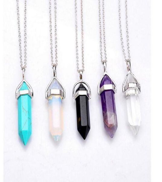 

fashion necklace pendants pendants natural agate hexagonal pillar crystal turquoise wfn316 with chain mix order 20 pieces a lot3262119, Silver