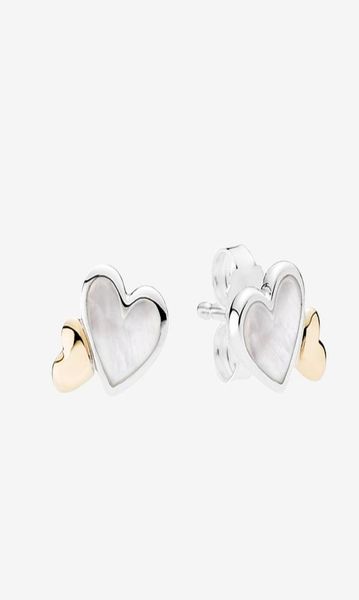 

14k yellow gold heart-shaped stud earrings women wedding jewelry with original box set for 925 sterling silver love hearts earring3592904, Golden;silver