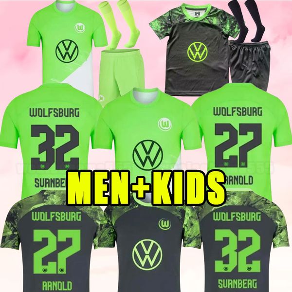 

23 24 wolfsburg mens soccer jerseys baku kruse steffen baku .nmecha arnold home away football shirt short sleeves uniforms men kids child 2, Black;yellow