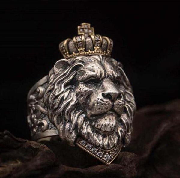 

punk animal crown lion ring for men male gothic jewelry 714 big size230531522076359, Silver