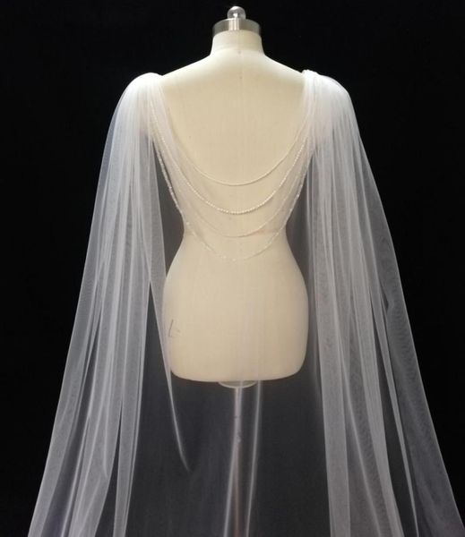 

2022 new tulle bridal wraps ivory bolero for wedding cape with pearls5470770, White