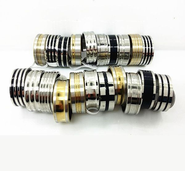 

whole assorted 50pcslot silver gold black men039s stainless steel band rings mixed styles brand new1376765, Slivery;golden