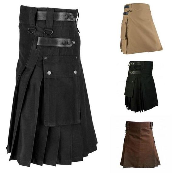 

men039s pants scottish mens solid classic retro traditional plaid medieval cargo personality kilts check pattern trousers skirt3764398, Black