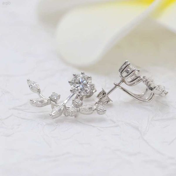 

paston custom unique design moissanite stud earrings 10k 14k solid gold leaf shape hanging earrings bridal diamond jewelry, Golden