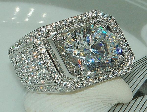 

luxury jewelry selling handmade 925 sterling silver round cut 5a clear white cz wedding pave party men ring size 813 d1817982018, Slivery;golden
