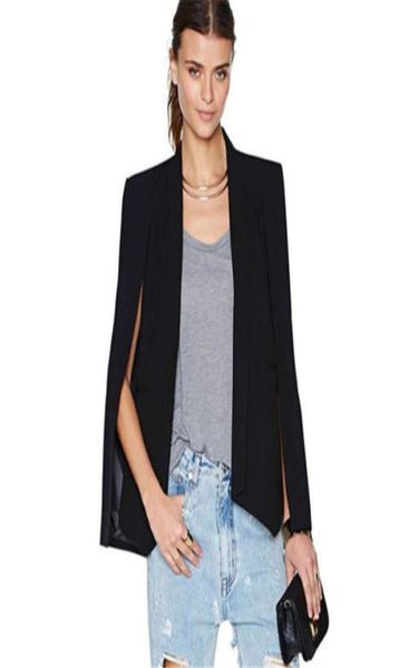 

autumn women lapel split long sleeve pockets jacket casual blazer cape suit workwear4823373, White;black